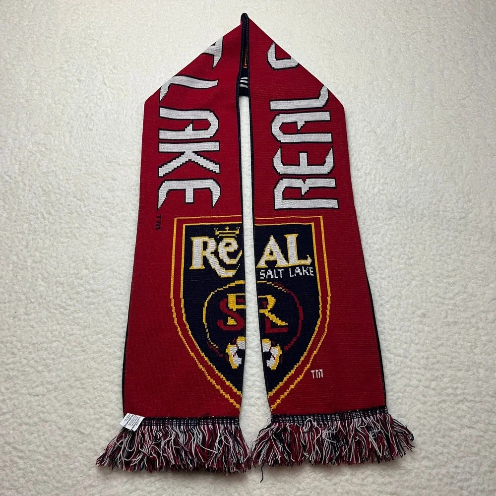 Adidas Real Salt Lake MLS Soccer Scarf Red Navy Blue Gold‎ Knit Fringe 64in
